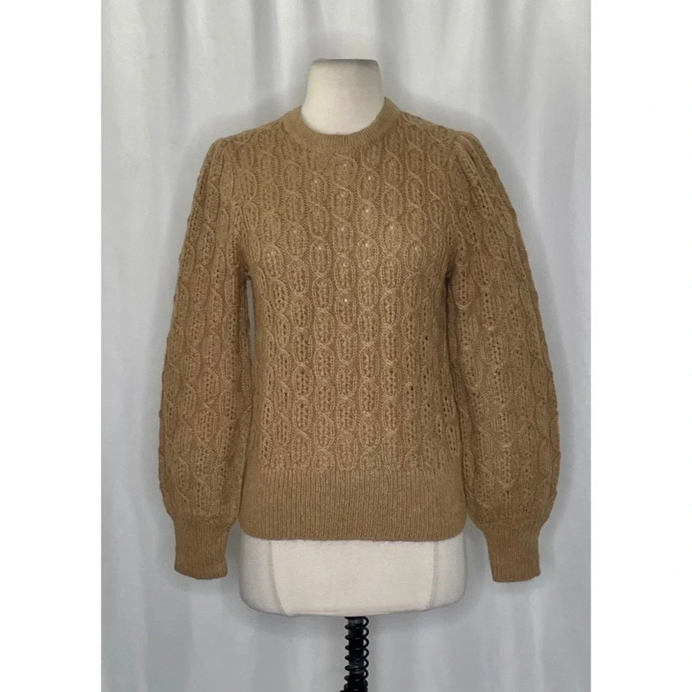 NWT!! J. CREW Balloon Sleeve Cable Knit Sweater Pale Clay Tan‎ Brown X-Small - Picture 3 of 15